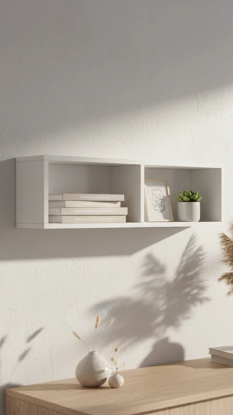 Elmas Dekoratif İkili Çok Amaçlı Yatay Raf, Kitaplık - Resim 4