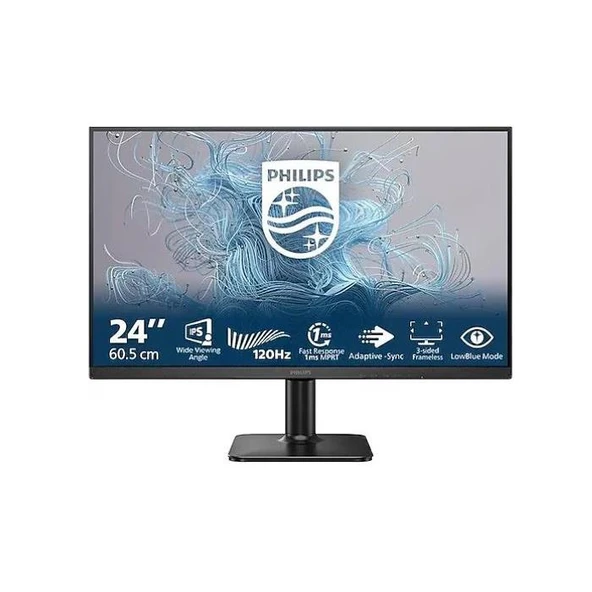 PHILIPS 24E2N1110 1000 Serisi 23.8" LED IPS 4ms 120Hz 1920x1080 FullHD VGA HDMI (VESA) Siyah Monitör ürün görseli 1