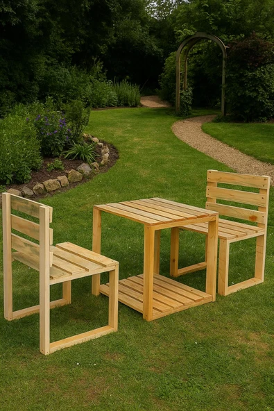 DEKORELA AHŞAP BAHÇE/BALKON BİSTRO OTURMA TAKIMI - Resim 4