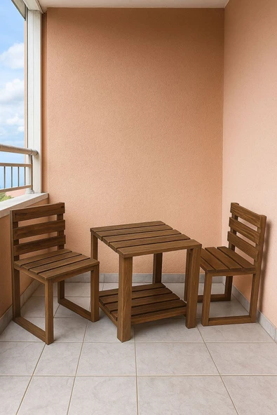 DEKORELA AHŞAP BAHÇE/BALKON BİSTRO OTURMA TAKIMI - Resim 3