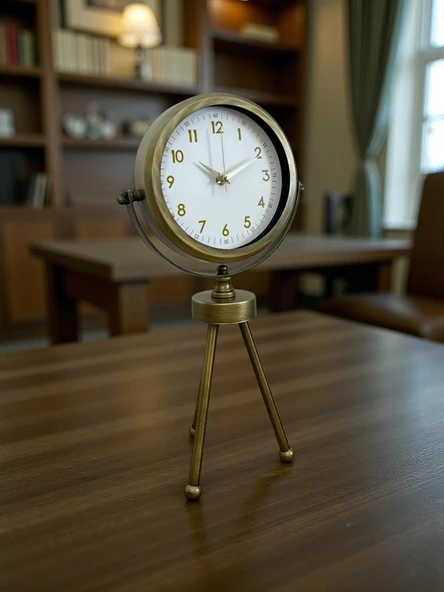 Zentime Eskitme Vintage Üç Ayaklı Masa Saati - Resim 3