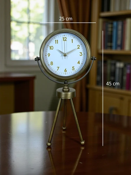Zentime Eskitme Vintage Üç Ayaklı Masa Saati - Resim 5