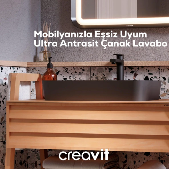 Ultra Dikdörtgen Çanak Lavabo 60 cm Mat Antrasit - Resim 3
