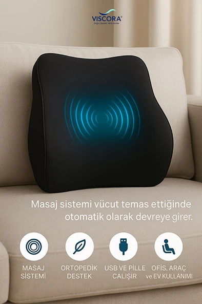 VISCORA Masaj Sistemli Ortopedik Sırt Minderi – Omurga Dostu Ergonomik Bel Desteği - Resim 6