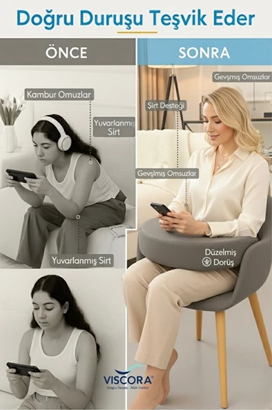 VISCORA Ergonomik Okuma Çalışma Minderi – Space Memory Foam – Bel & Boyun Destekli - Resim 7