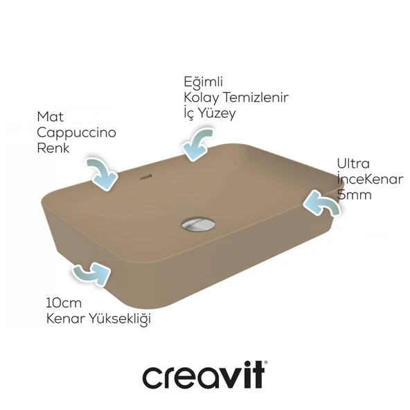 Ultra Dikdörtgen Çanak Lavabo 60 cm Mat Cappucino - Resim 3