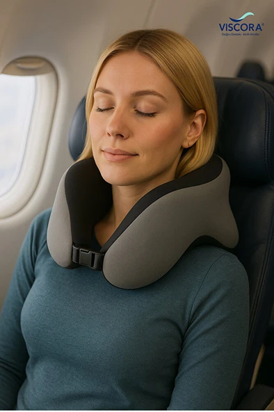 VISCORA Space Memory Foam Ortopedik Boyun Yastığı – Seyahat ve Ofis Kullanımı - Resim 5
