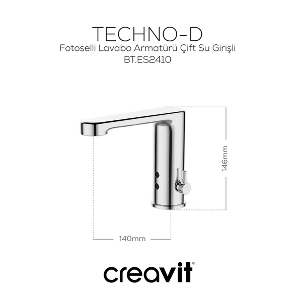 Fotoselli Lavabo Armatürü Çift Su Girişli Krom - Resim 2