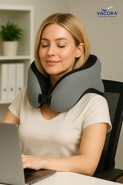 VISCORA Space Memory Foam Ortopedik Boyun Yastığı – Seyahat ve Ofis Kullanımı - Resim 7
