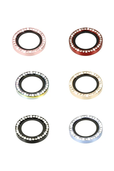 HarmonyAura iPhone 14 Diamond Kamera Lens - Kırmızı - Resim 2