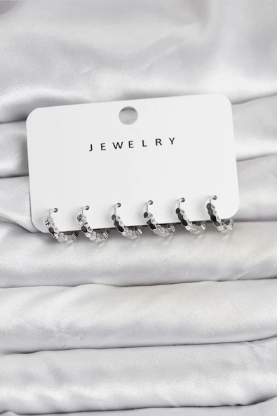 Gümüş Renk Pirinç Minimal Petek Detaylı Kadın Küpe Seti ürün görseli 1