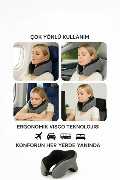 VISCORA Space Memory Foam Ortopedik Boyun Yastığı – Seyahat ve Ofis Kullanımı - Resim 3