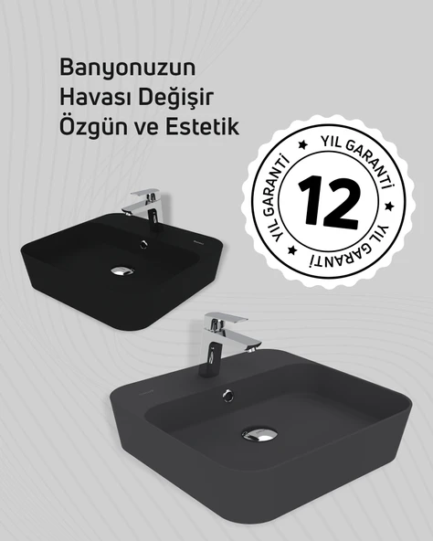 Loop Kare Masa Üstü İnce Çanak Lavabo 45 cm Extra Neon - Resim 4