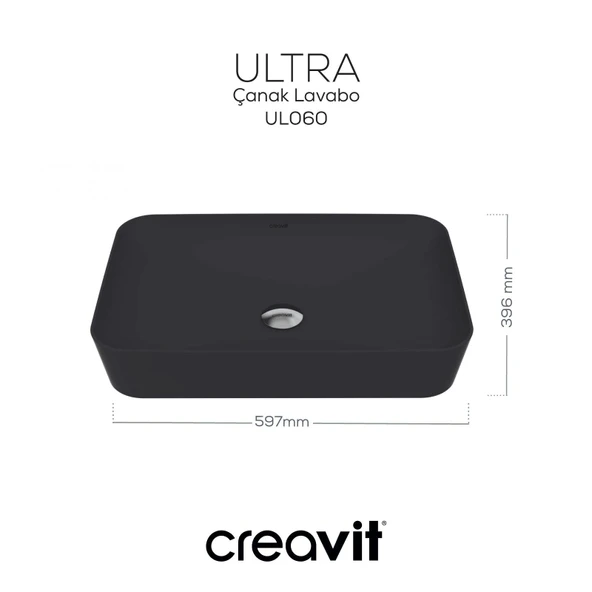 Ultra Dikdörtgen Çanak Lavabo 60 cm Mat Antrasit - Resim 5