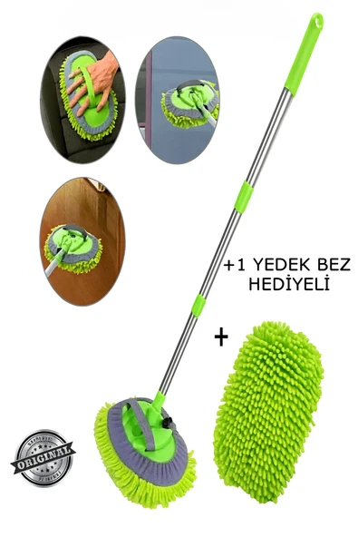 Çok Fonksiyonlu 2 In 1 Mikrofiber Araba Yıkama Fırçası Teleskopik Uzun Saplı Detay Fırçası Oto Mopu ürün görseli 1