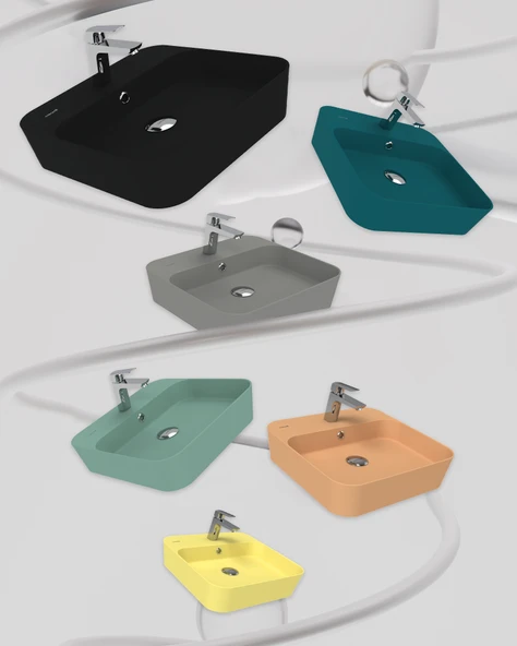 Loop Kare Masa Üstü İnce Çanak Lavabo 45 cm Extra Neon - Resim 2