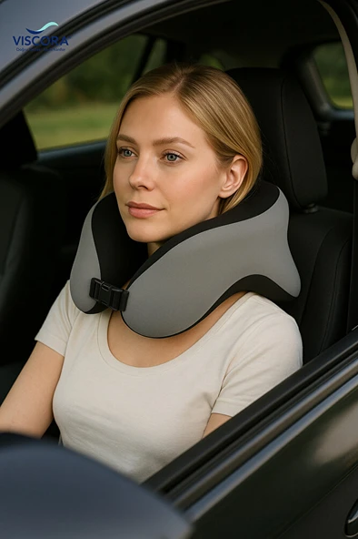 VISCORA Space Memory Foam Ortopedik Boyun Yastığı – Seyahat ve Ofis Kullanımı - Resim 6