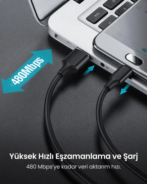 UGREEN USB-A - Micro USB Kablo, Nikel Kaplama, Siyah, 1.5 Metre, 60137 - Resim 4
