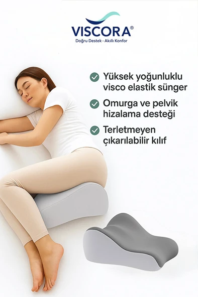 VISCORA Bacak Arası Yastık – Ortopedik Yan Yatış, Kalça ve Diz Destek Minderi 23x50x40 ürün görseli 1