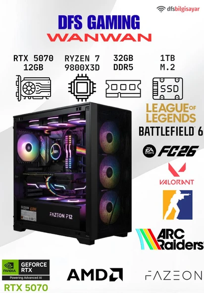 DFS GAMING WANWAN RYZEN 7 9800X3D-B650M-RTX 5070-32GB DDR5 RAM-1TB M.2 SSD-MASAÜSTÜ OYUNCU BİLGİSAYARI ürün görseli 1