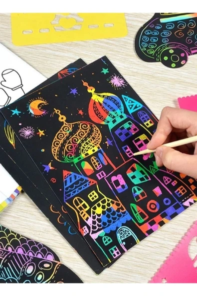 KIRTASİYEM Sihirli Gökkuşağı Kazımalı Sihirli Kağıt A4 10 Yaprak Kalemli - Resim 3