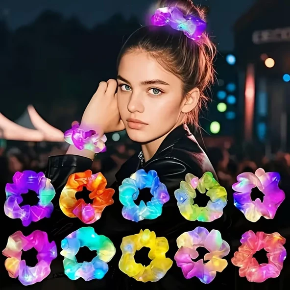 Pembe Renk Led Işıklı Lastikli Saç Tokası - 3 Modlu Festival & Parti Saç Tokası - Resim 2