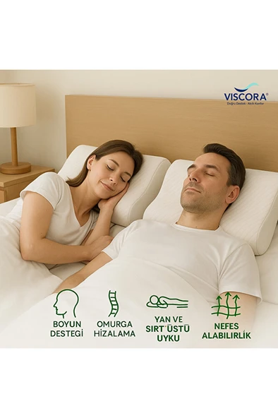VISCORA Ortopedik Visco Boyun ve Omurga Destek Yastığı – Yan ve Sırt Üstü Uyku İçin Ergonomik - Resim 4