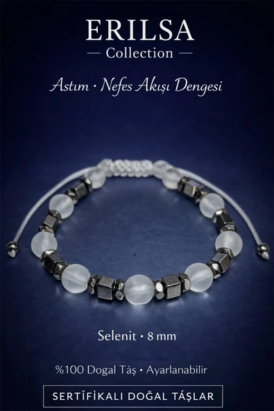 Sertifikalı Astım Nefes Akışı ve Enerji Denge Bilekliği – Selenit Taşı ürün görseli 1