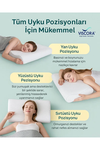 VISCORA Akıllı Visco Köpük Yastık – Ergonomik Kafa ve Omurga Desteği - Resim 2
