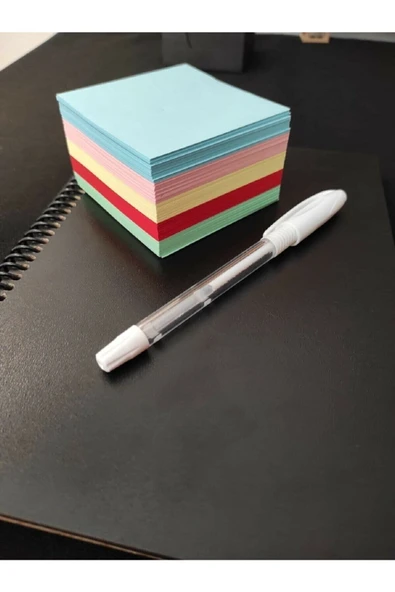 MEKAFİX Siyah Defter Siyah Yapraklı Defter - Siyah Sayfalı Defter Beyaz Jel Kalem Renkli Küp Blok 8 X 8 Cm ürün görseli 1