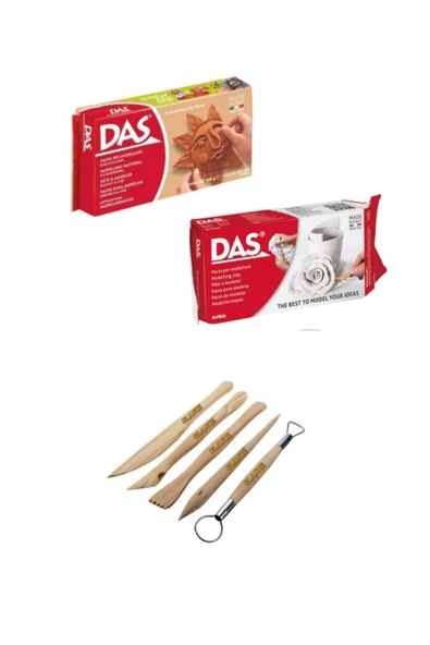 Das Beyaz Kahve Seramik Kili 500 gr Modelaj Kalemi Ebeşuar 5 Li Ahşap Set H.s ürün görseli 1