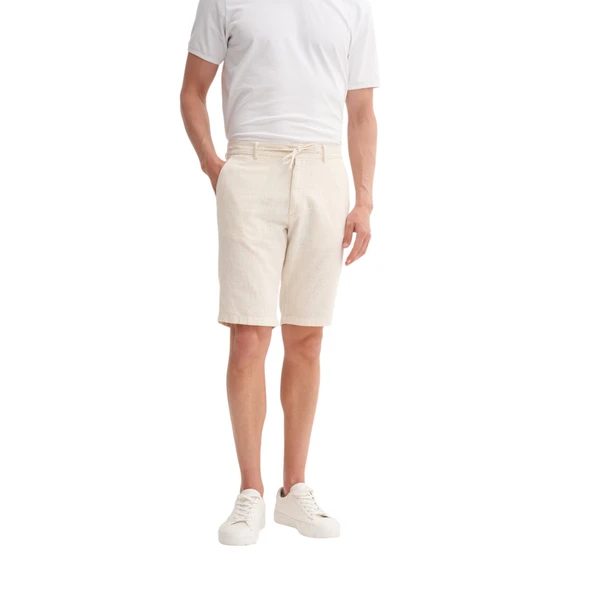 Slim Fit Dar Paça Keten Bermuda Şort ürün görseli 1