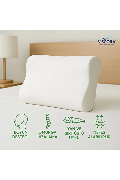 VISCORA Ortopedik Visco Boyun ve Omurga Destek Yastığı – Yan ve Sırt Üstü Uyku İçin Ergonomik - Resim 3