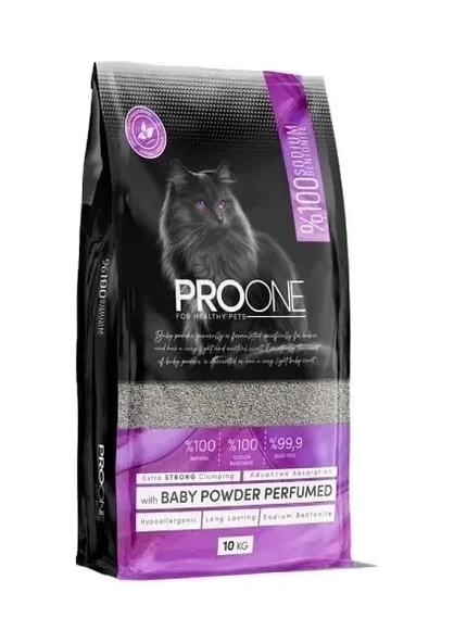Pro One Hypoallergenic Bebek Pudrası Kokulu Ince Taneli Sodyum Bentonit Kedi Kumu 10 kg ürün görseli 1
