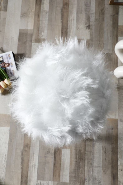 Zuesse Dizayn Sude Puf Yumuşak Oturumlu Gümüş Ayak Ayaklı Koltuk Sandalye Dekoratif Bench - Beyaz - Resim 3