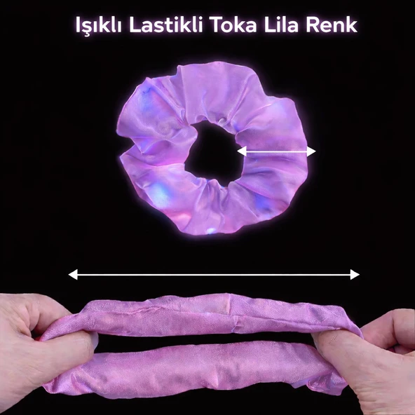 Lila Mor Renk Led Işıklı Lastikli Saç Tokası - 3 Modlu Festival & Parti Saç Tokası ürün görseli 1