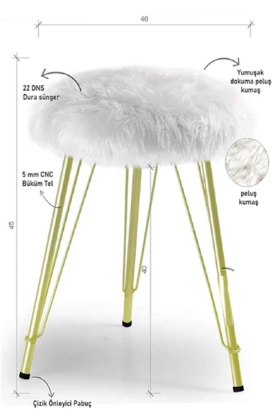 Zuesse Dizayn Sude Puf Yumuşak Oturumlu Gümüş Ayak Ayaklı Koltuk Sandalye Dekoratif Bench - Beyaz - Resim 6