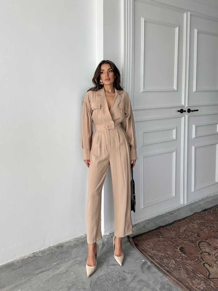 Uzun Kollu, Yakalı Dar Paçalı Kullanışlı Tulum - Resim 4