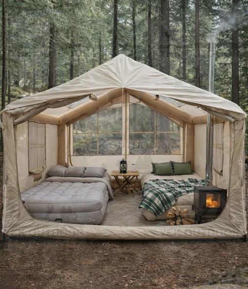 Yek Outdoor 210D Oxford 6-8 Kişilik 4 Mevsim Soba Çıkışlı Şişme Kamp Çadırı – Pompalı, 300x250x220 cm ürün görseli 1