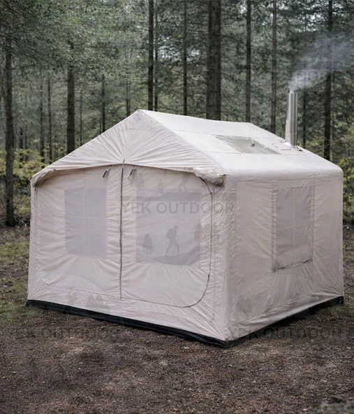 Yek Outdoor 210D Oxford 6-8 Kişilik 4 Mevsim Soba Çıkışlı Şişme Kamp Çadırı – Pompalı, 300x250x220 cm - Resim 3