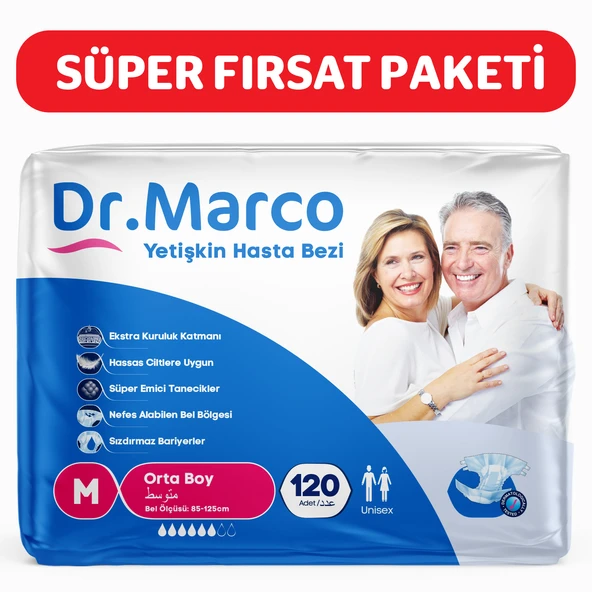 Dr.Marco Yetişkin Bel Bantlı Hasta Bezi Medium 120 adet ürün görseli 1