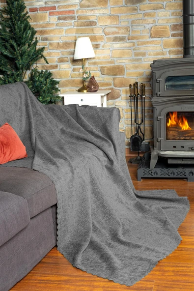 Jakarlı Şönil Koltuk Örtüsü  | Kanepe Örtüsü | Koltuk Şalı 110x175  2 Ad. Kaymaz kurşun ürün görseli 1