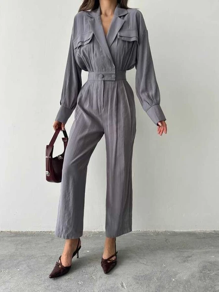 Uzun Kollu, Yakalı Dar Paçalı Kullanışlı Tulum ürün görseli 1