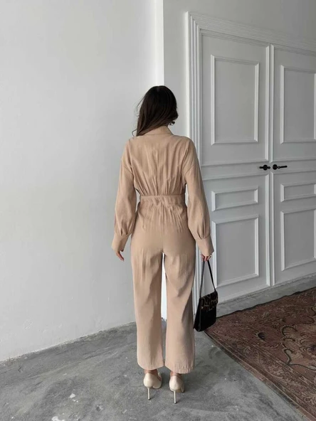 Uzun Kollu, Yakalı Dar Paçalı Kullanışlı Tulum - Resim 6