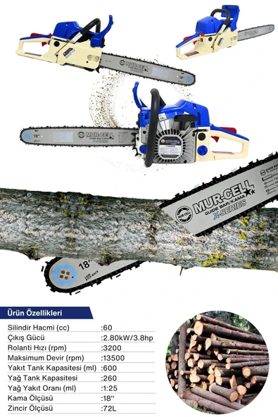 Benzinli Testere Hızar Motoru Ağaç Odum Dal Budama Kesme Testeresi ürün görseli 1