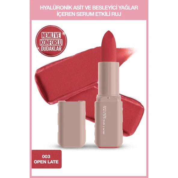 Maybelline NY Serum Etkili Hyalüronik Asit ve Besleyici Yağ İçeren Ruj - 003 Open Late - Resim 8