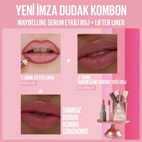 Maybelline NY Serum Etkili Hyalüronik Asit ve Besleyici Yağ İçeren Ruj - 003 Open Late - Resim 5