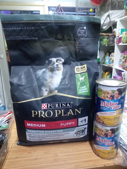 PRO PLAN  Hassas Sindirime Sahip Orta Irk Yavru Köpek Maması Kuzu Etli 3 Kg+2 Adet Miglior Tavuklu Konserve ürün görseli 1