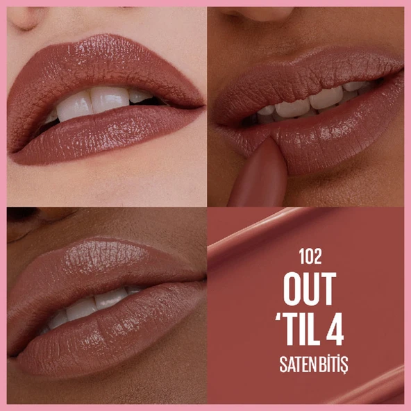 Maybelline New York Serum Etkili Hyalüronik Asit ve Besleyici Yağ İçeren Ruj - 102 Out 'Til 4 - Resim 3