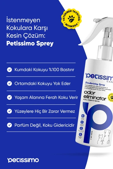 Petissimo Care Koku Giderici Sprey - Kedi ve Köpek Kum, Tuvalet ve Oda Spreyi - Resim 2